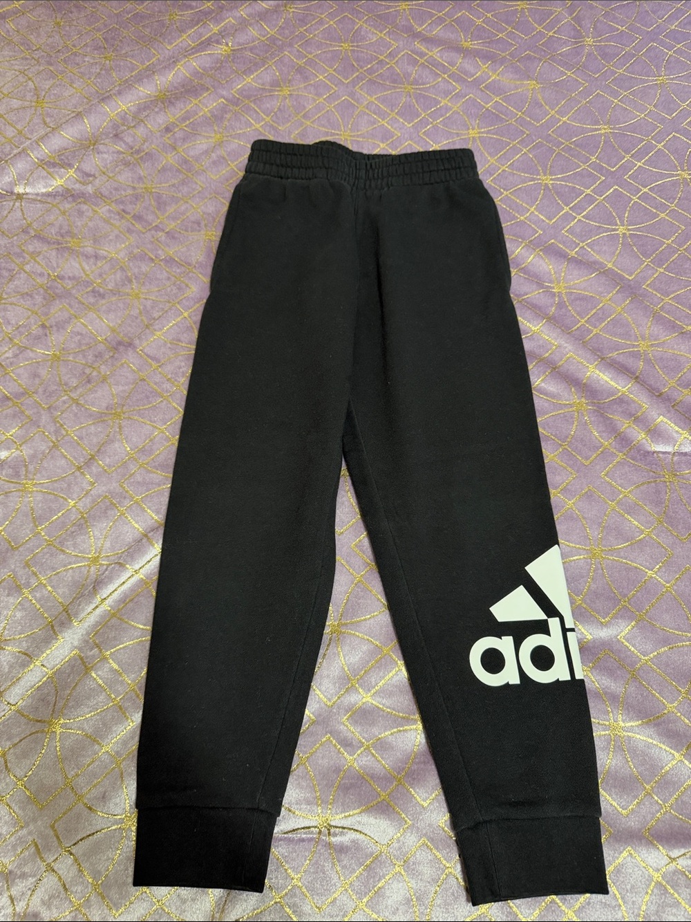 💥 KIDS Adidas Black Jogger Pants with White Logo (stain)
